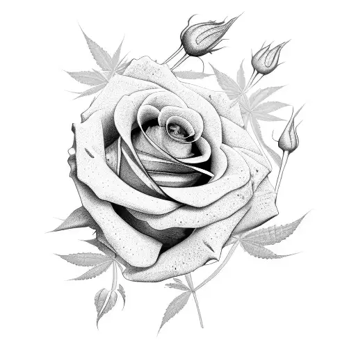 roses with stem ans weed leaves tattoo design idea