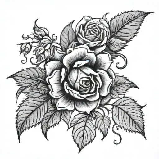 Yorkshire rose, hops vines around with a needle and thread tattoo design idea