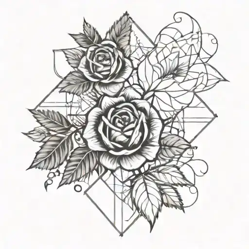 Yorkshire rose, hops, needle and thread forming the shape tattoo design idea