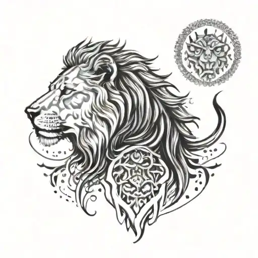 Incorporate symbols of the Orthodox religion into a tattoo featuring a lion and a wolf, representing strength and loyalty tattoo design idea