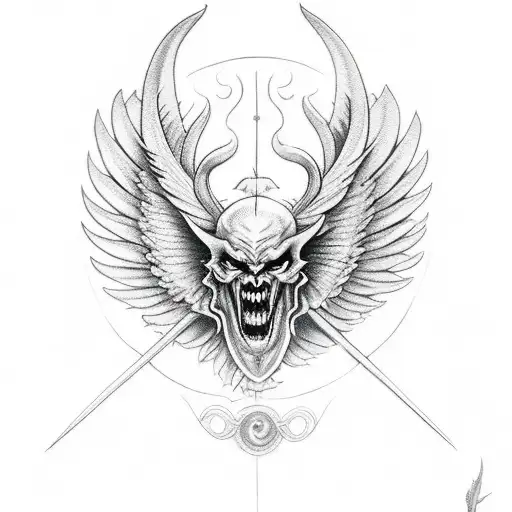 full size devil with halo and wings tattoo design idea