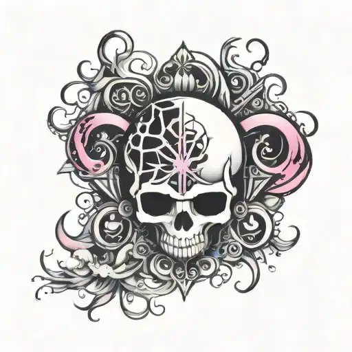 the cancer 69 symbol with smoke coming out of it forming genetric shapes tattoo design idea