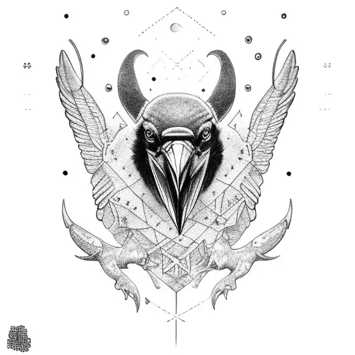 Nordic mythology, raven  tattoo design idea