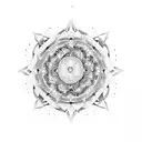 A dotwork mandala featuring elements of Japanese architecture and nature tattoo design idea