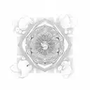 A dotwork mandala featuring elements of Japanese architecture and nature tattoo design idea