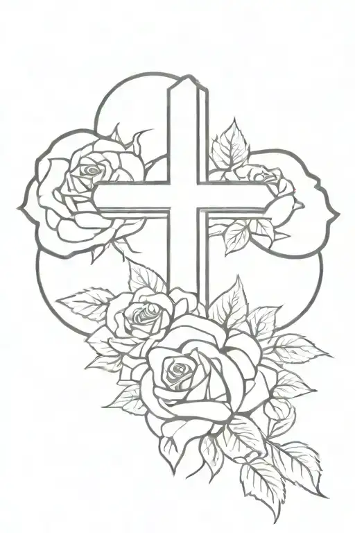 thick empty cross surrounded by roses tattoo design idea