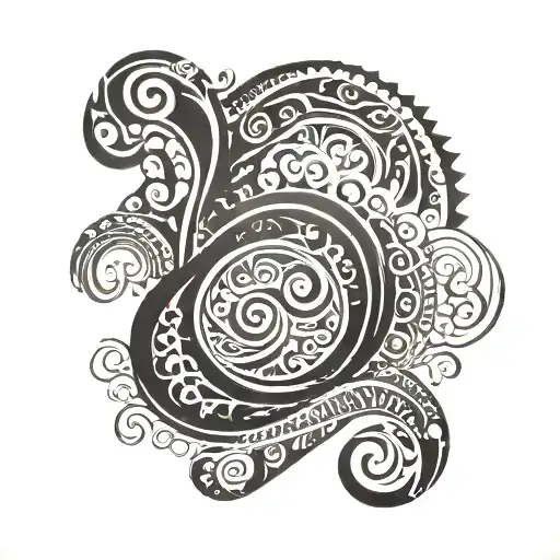 An abstract wave design with long shape Polynesian tribal patterns and celestial environement  tattoo design idea