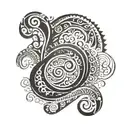 An abstract wave design with long shape Polynesian tribal patterns and celestial environement  tattoo design idea