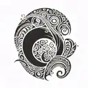 An abstract wave design with long shape Polynesian tribal patterns and celestial environement  tattoo design idea