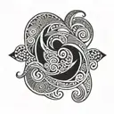 An abstract wave design with long shape Polynesian tribal patterns and celestial environement  tattoo design idea