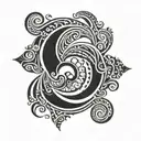 An abstract wave design with long shape Polynesian tribal patterns and celestial environement  tattoo design idea