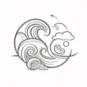 An abstract wave design with Polynesian tribal patterns and celestial tattoo design idea
