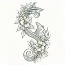An intricate Polynesian sleeve tattoo featuring various ocean elements like waves, sharks, and fish, with Celeste's birth flower incorporated into the design tattoo design idea