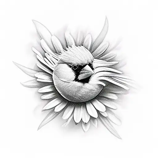 red cardinal with aster flower tattoo design idea