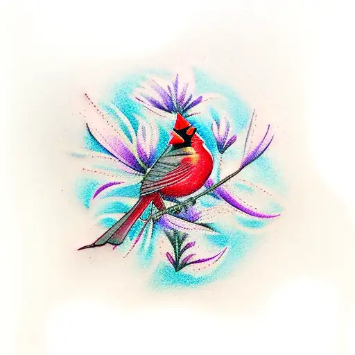 red cardinal with aster flower tattoo design idea
