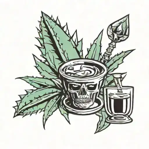 agave plant with tequila shot with lime slice cut tattoo design idea