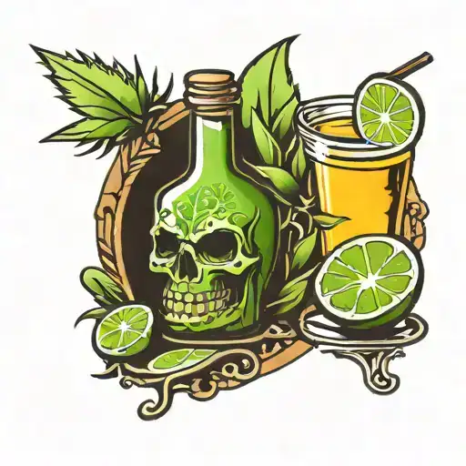 agave tequila shot with lime slice tattoo design idea
