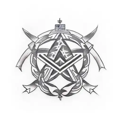 A realistic tattoo depicting a soldier's silhouette formed by intertwining semi colons, with the number 22 subtly incorporated into the design, all in woodland camouflage colors. tattoo design idea