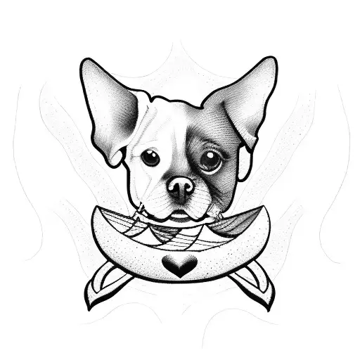 Canoe paddles forming a heart shape with a dog silhouette inside tattoo design idea