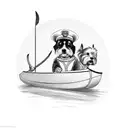 Dog wearing a captain's hat steering a canoe tattoo design idea