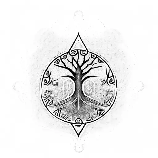 Tree of Life with viking runes around it tattoo design idea