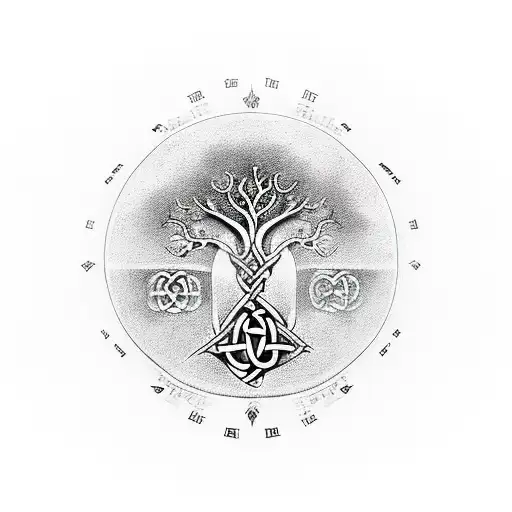 Tree of Life with viking runes around it tattoo design idea