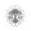 Tree of Life with viking runes around it tattoo design idea