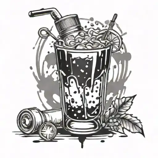 A tattoo design of a vintage cocktail shaker with paint splatters and brush strokes around it, representing the client's passion for bartending and creating art tattoo design idea