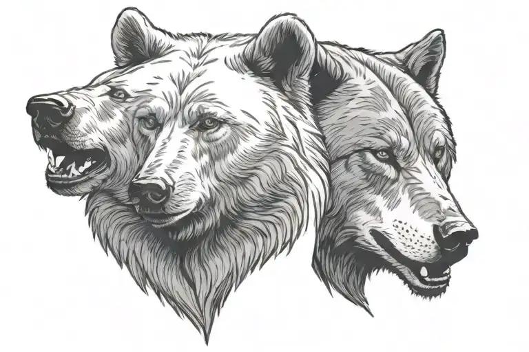 bear and wolf head tattoo design idea