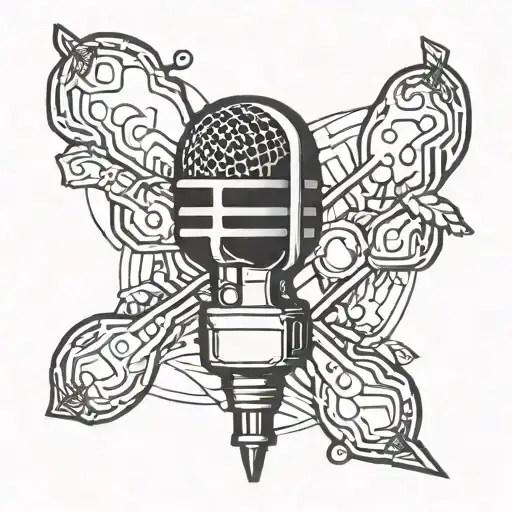 An old school microphone with Kaws-inspired design elements tattoo design idea