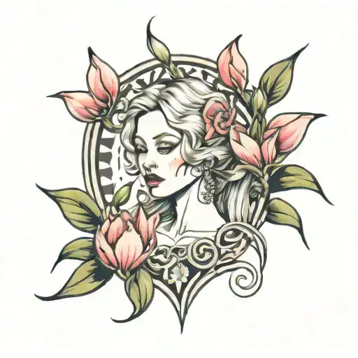 "Naomi" surrounded by tulips tattoo design idea