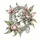 "Naomi" surrounded by tulips tattoo design idea