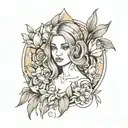 "Naomi" surrounded by tulips tattoo design idea
