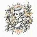 "Naomi" surrounded by tulips tattoo design idea