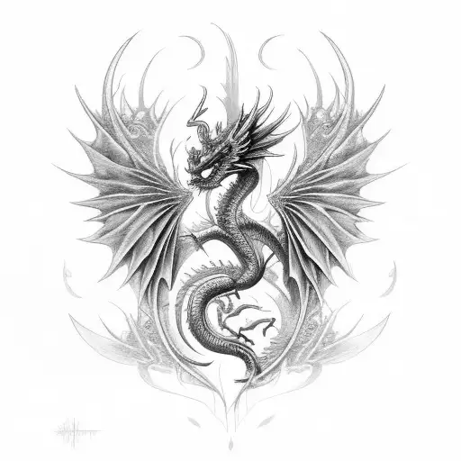 Feminine Dragon with wings tattoo design idea