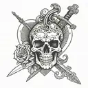 Skull inside a heart with a sword going through it, and the heart is not normal, but like dead tattoo design idea