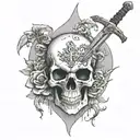 Skull inside a heart with a sword going through it, and the heart is not normal, but like dead tattoo design idea