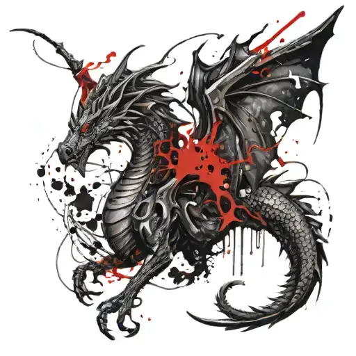 a dragon with angelic feathered wings and a serpent tail tattoo design idea