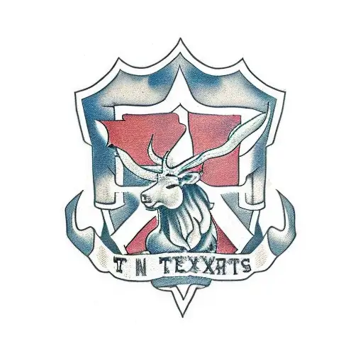 Texas theme with the scottish clan crawford family crest as the theme. Include a mean stag head and the latin "tutum  tattoo design idea