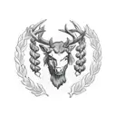 Texas ambiance with the scottish clan crawford family crest as the theme. Include a mean stag head and the latin "tutum  tattoo design idea
