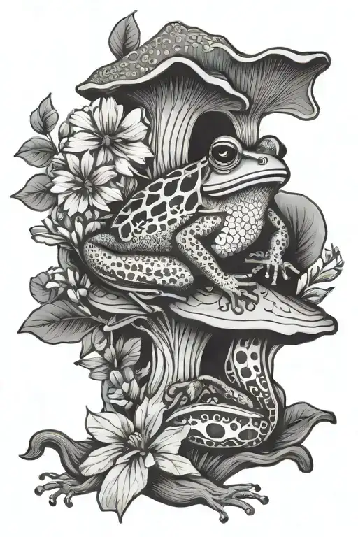 frog mushroom flower leaves mandala tattoo design idea