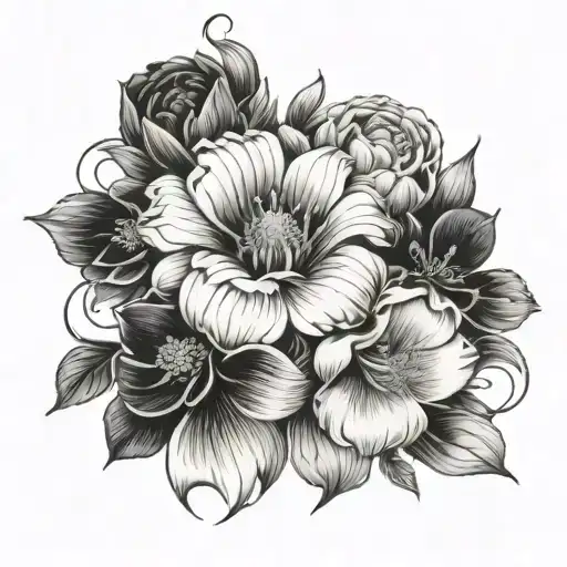 birth flowers intertwined, march October July January  tattoo design idea
