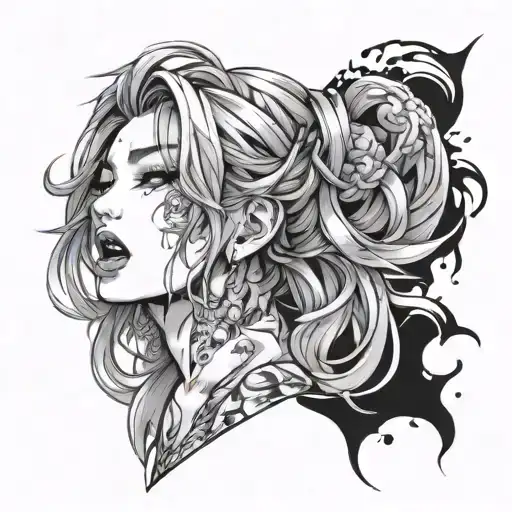 ahegao anime girl tattoo design idea