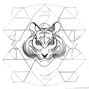 phenix with curves seen from profile exiting at the top of a rhombus then tiger head at the left & strand of wheat tattoo design idea