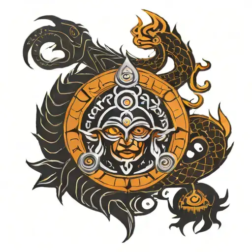 Picture a majestic Trishul with Lord Shiva's Third eye at its center, a snake gracefully winding around it, and a Cresce tattoo design idea