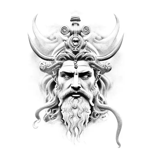 god Poseidon tattoo design idea