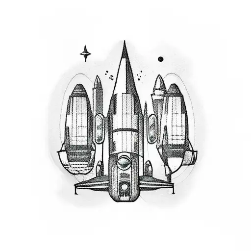 spaceships over london city tattoo design idea