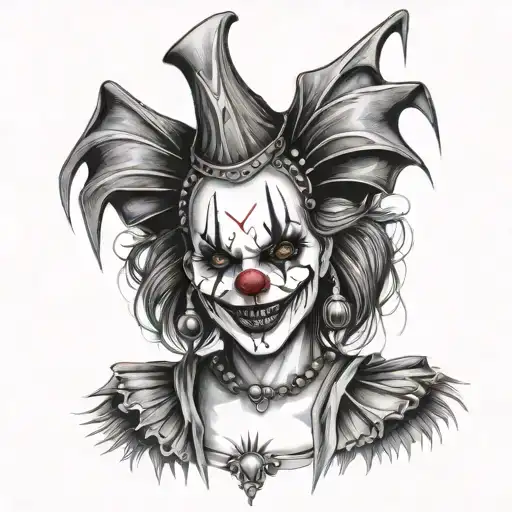 gothic clown woman from the front tattoo design idea