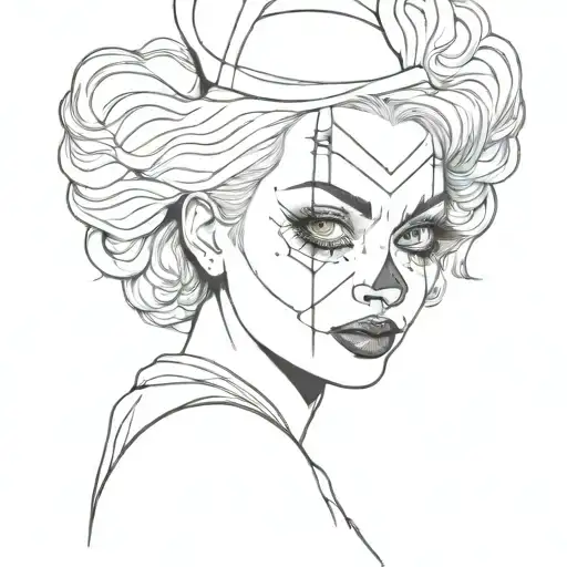 gothic clown woman from the front tattoo design idea