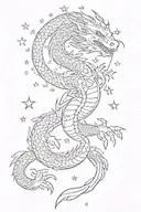 dragon japanese style with sparkles and moon and stars and y2k theme  tattoo design idea